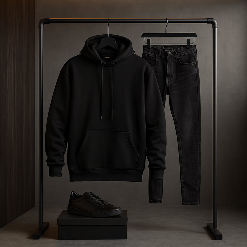 هودی بیسیک مشکی مردانه مدل F71